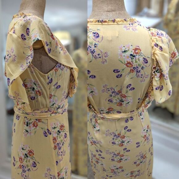 Yellow Flutter Sleeve Wrap Maxi Dress - Picture 9 of 10